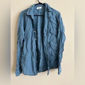 Large Uniqlo men’s linen shirt button down collared blue